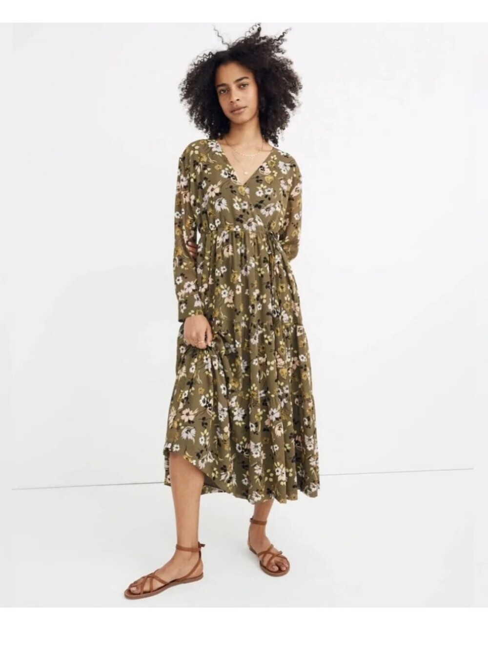 Madewell Cinch-Waist Tiered Midi Dress in "Wildblooms"
